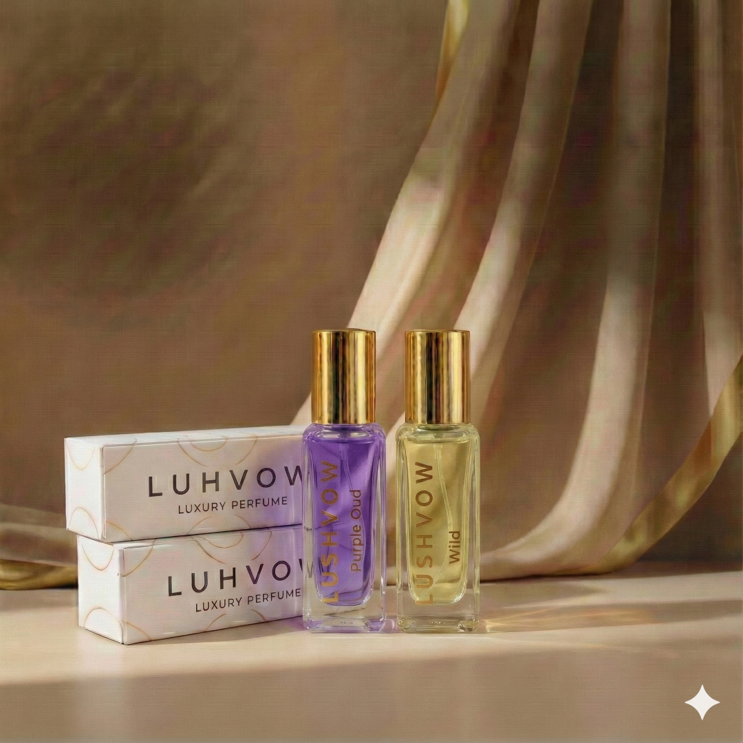 Lushvow Women’s Perfume Trial Combo Pack – Purple Oud & Wild (2 x 20ml | 30% Oil)