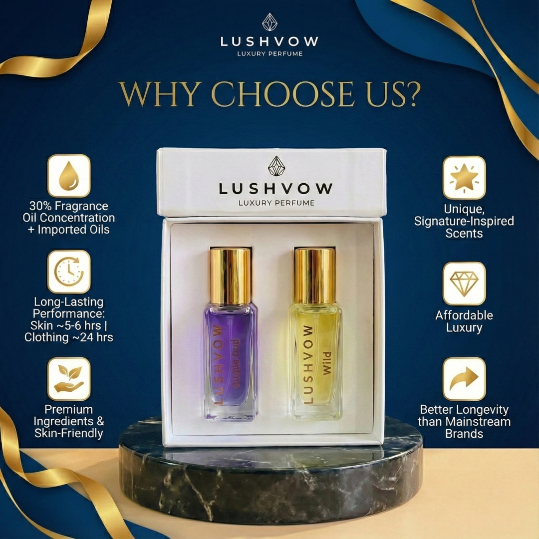 Lushvow Women’s Perfume Trial Combo Pack – Purple Oud & Wild (2 x 20ml | 30% Oil) - Image 7