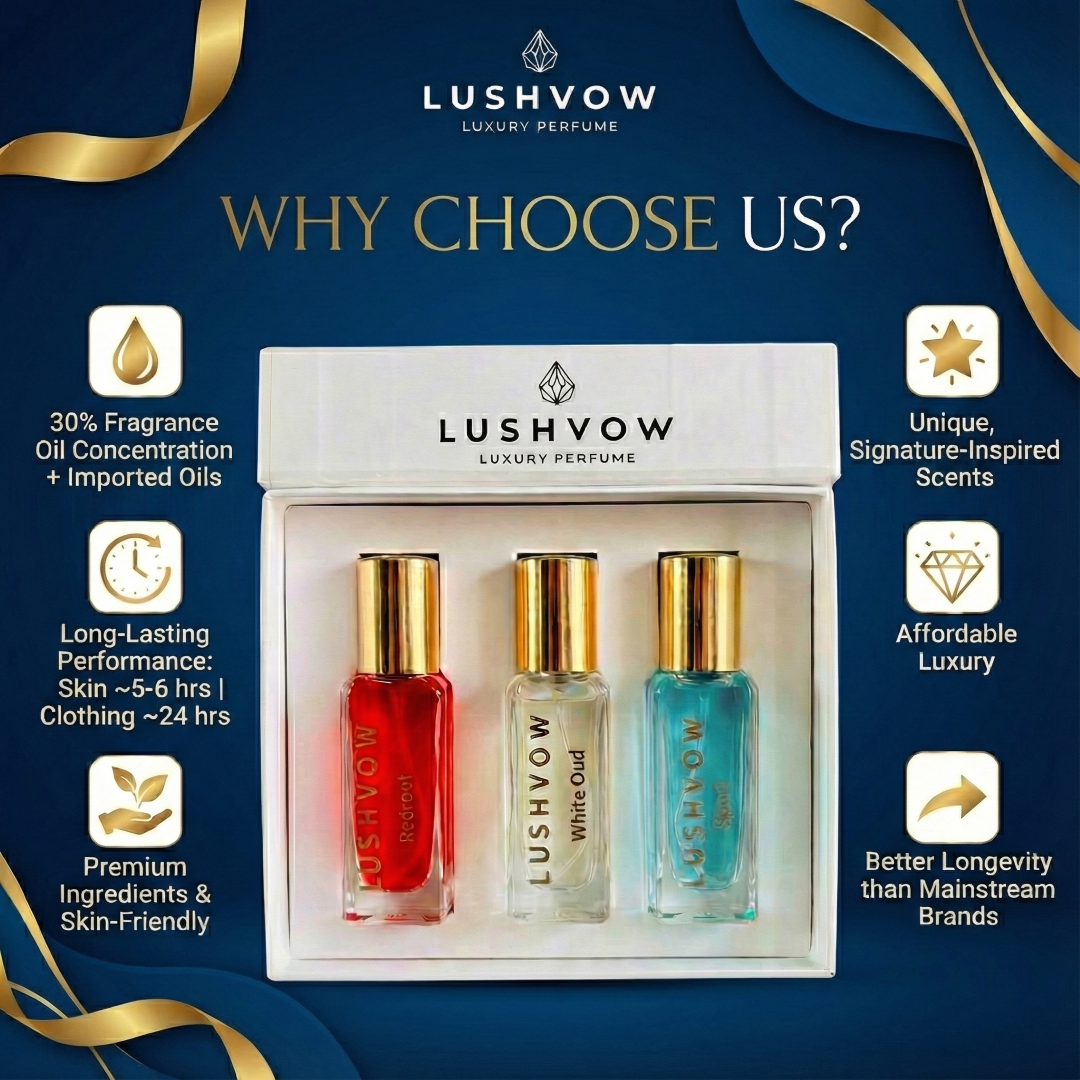 Lushvow Unisex Perfume Trial Combo Pack – Redroot, White Oud & Sport (3 × 20ml | 30% Oil) - Image 9